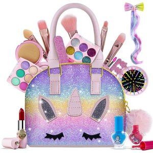 Kids Makeup Kit for Girl-Washable Makeup for Kids with Colorful Unicorn Bag